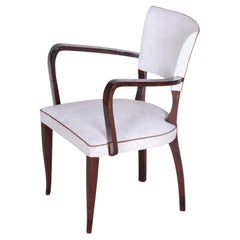 Restored White Armchair Made in France 1930, Upholstered with Artificial Leather