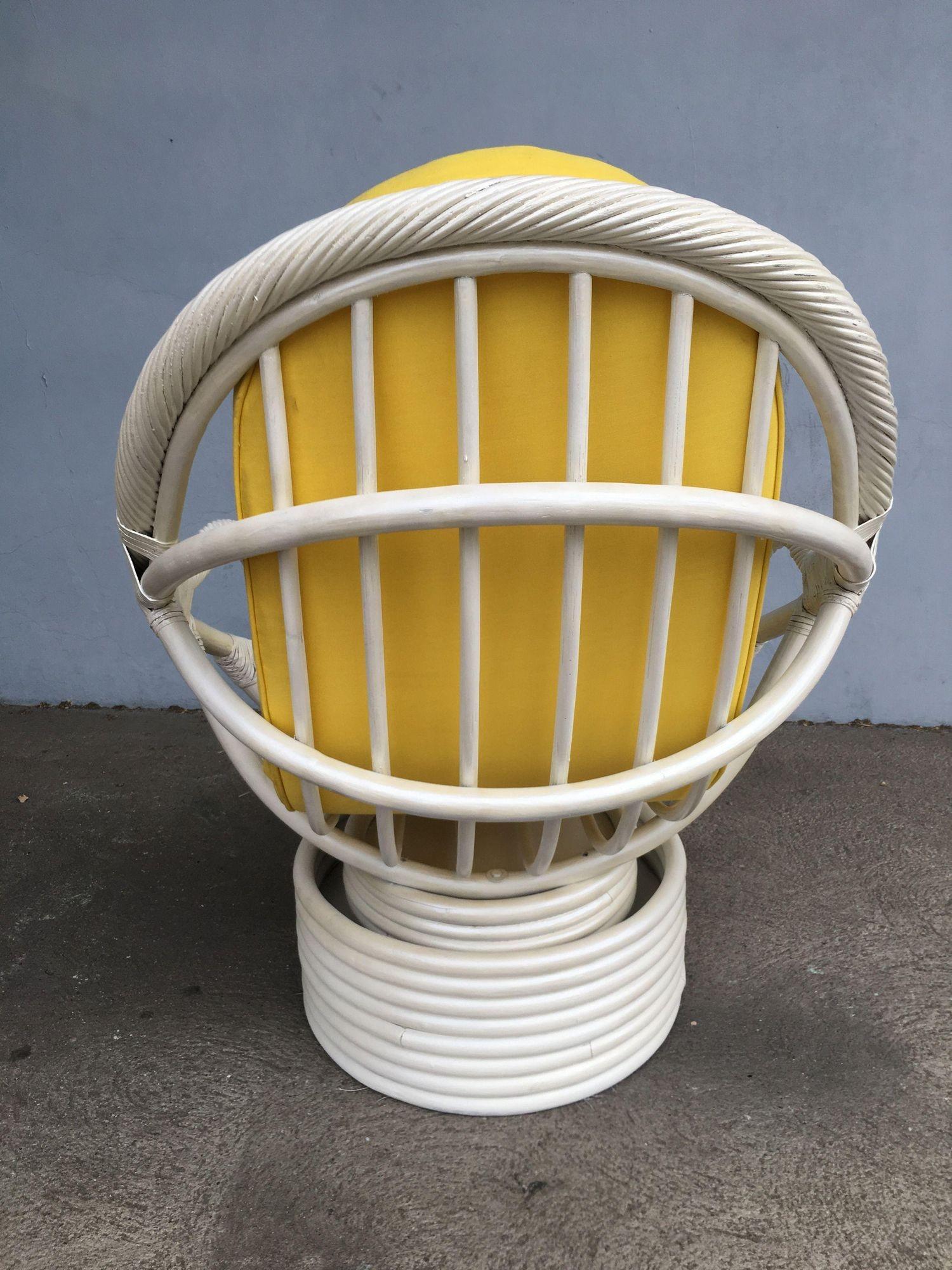 Late 20th Century Restored White Rattan Bucket Lounge Chair with Swivel Base