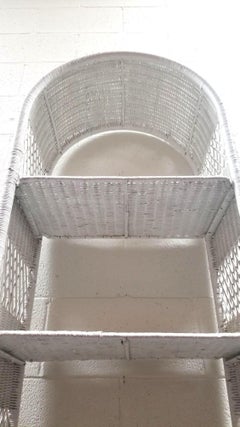 Restored White Rattan Wicker Arched Bookcase
