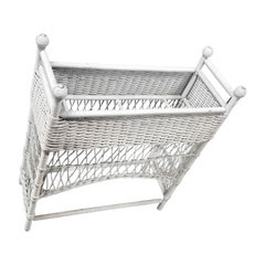 Vintage Restored White Rattan Wicker Plant Stand