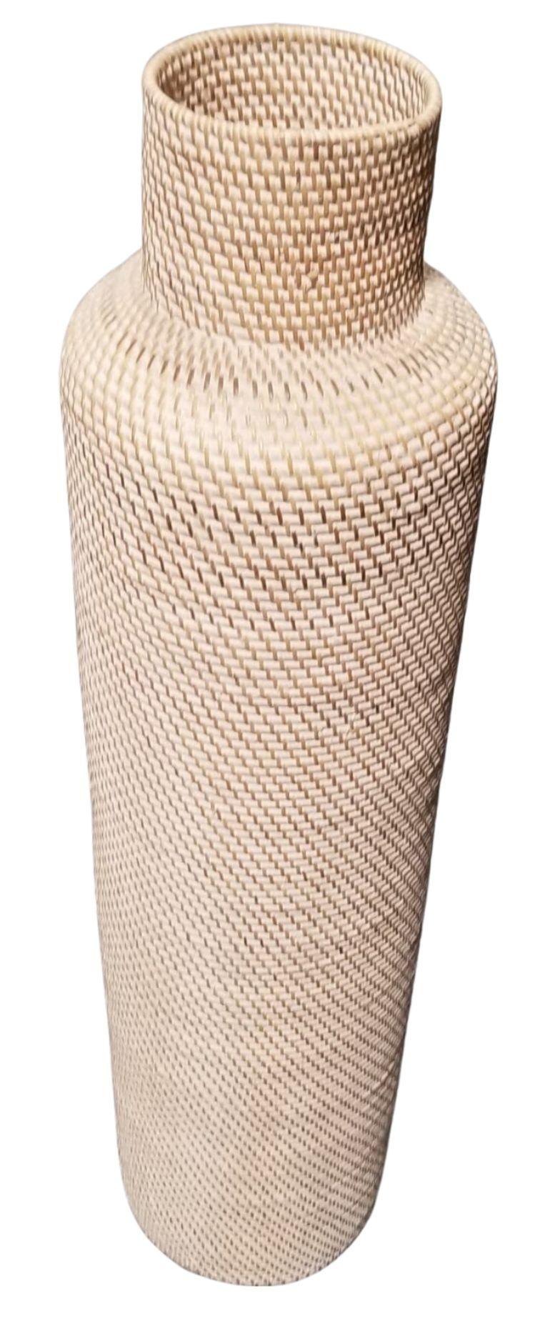 Restored White Reed Rattan Wicker Decorative Vases Gabriella Crespi ...