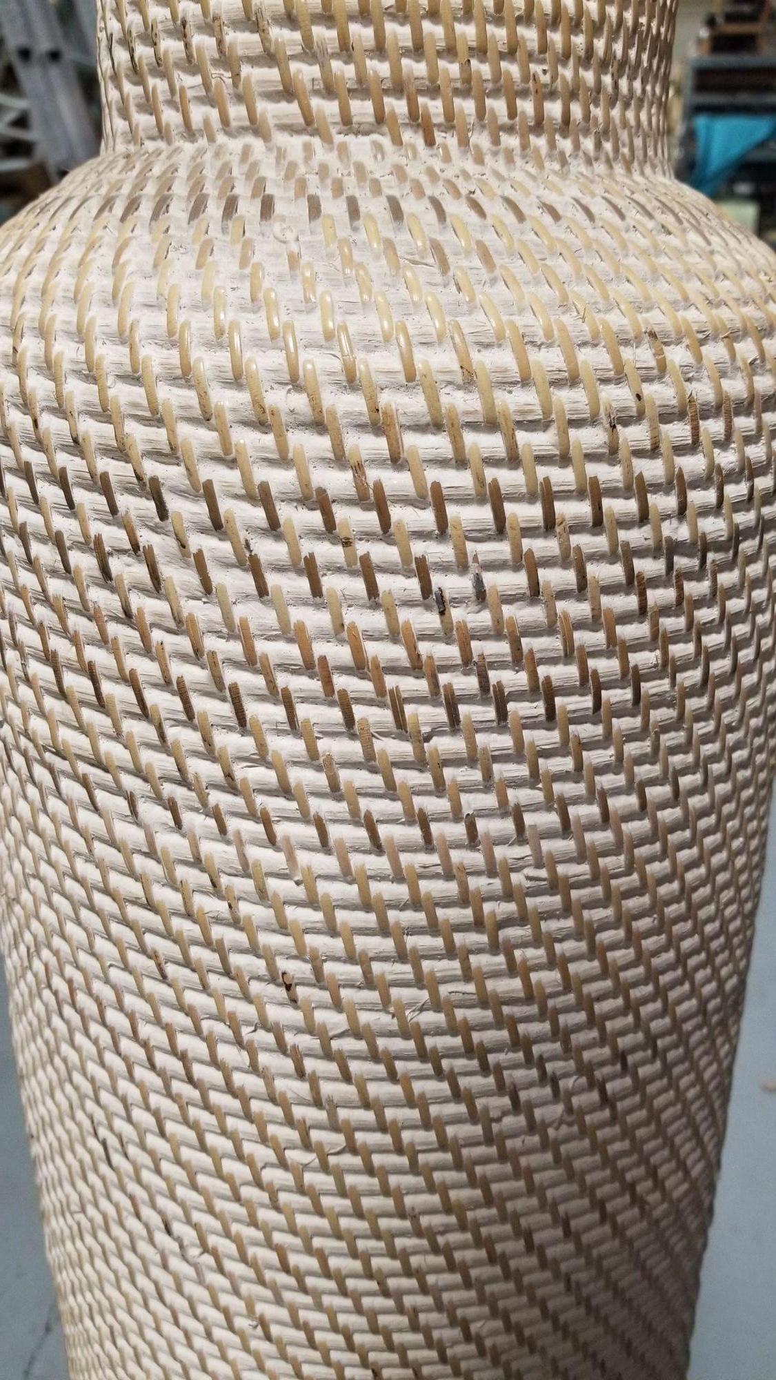 Late 20th Century Restored White Reed Rattan Wicker Decorative Vases Gabriella Crespi Styled For Sale