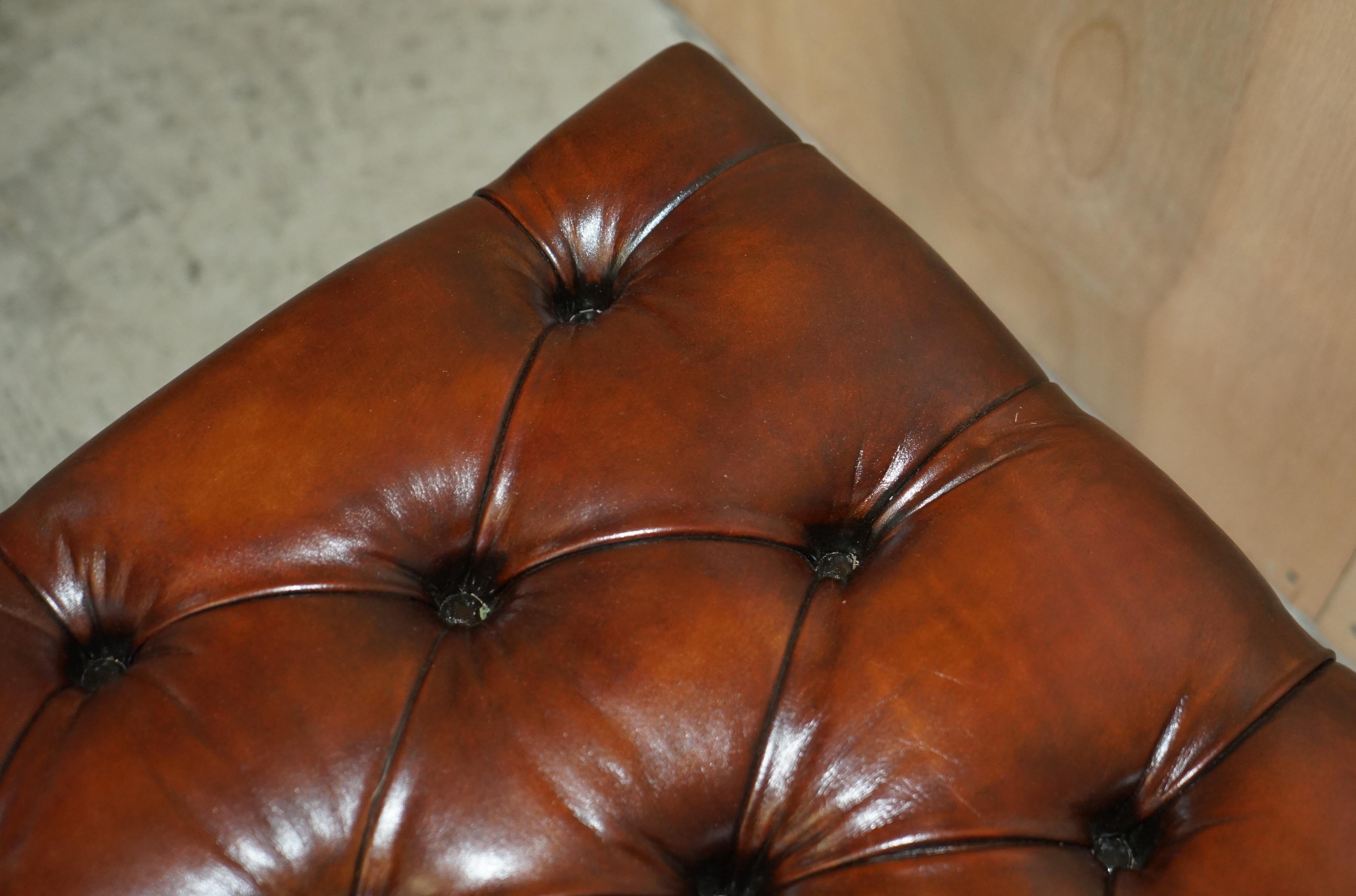 RESTORED WILLIAM IV CIRCA 1830 CHESTERFiELD BROWN LEATHER OTTOMAN FOOTSTOOL 7