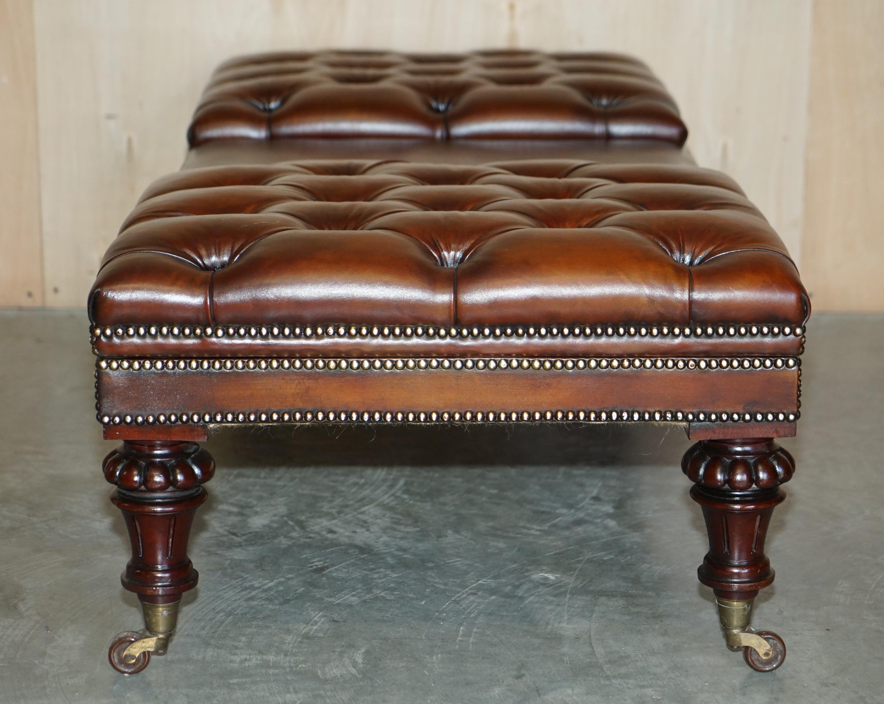 RESTORED WILLIAM IV CIRCA 1830 CHESTERFiELD BROWN LEATHER OTTOMAN FOOTSTOOL 8