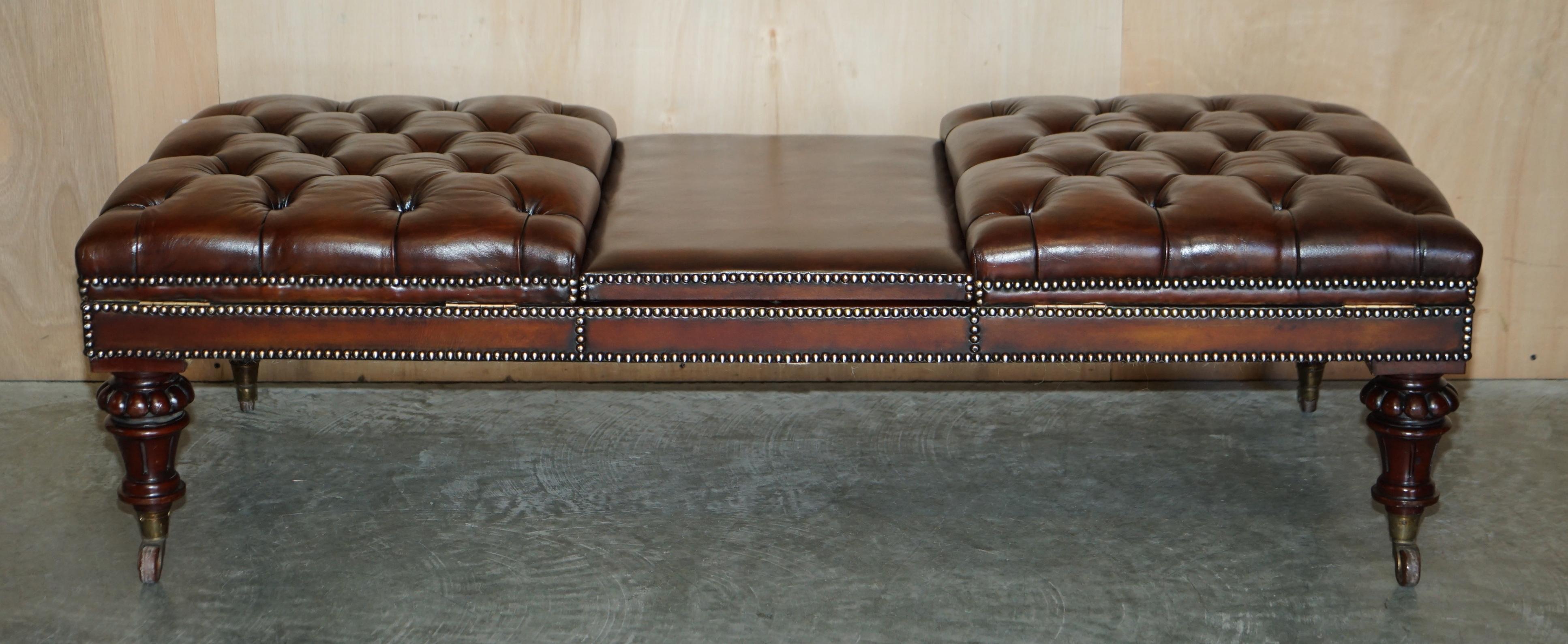 RESTORED WILLIAM IV CIRCA 1830 CHESTERFiELD BROWN LEATHER OTTOMAN FOOTSTOOL 9