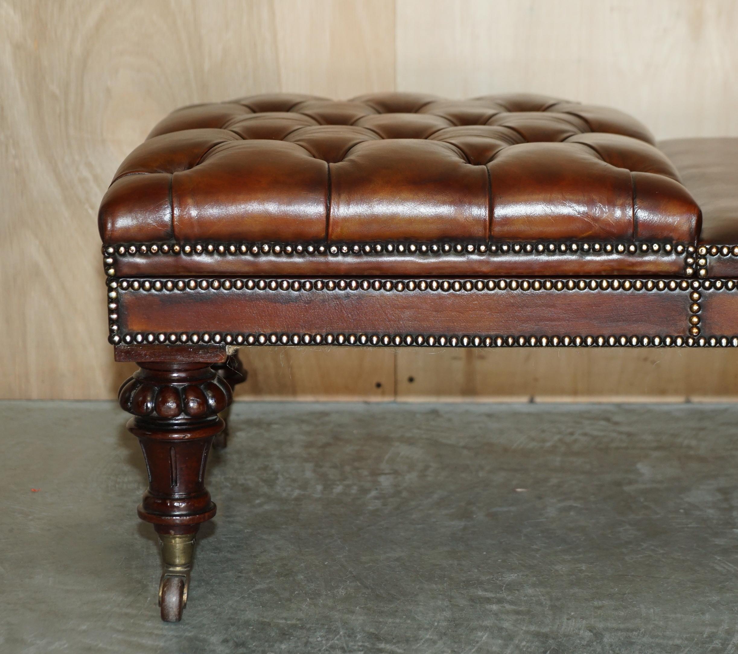 William IV RESTORED WILLIAM IV CIRCA 1830 CHESTERFiELD BROWN LEATHER OTTOMAN FOOTSTOOL