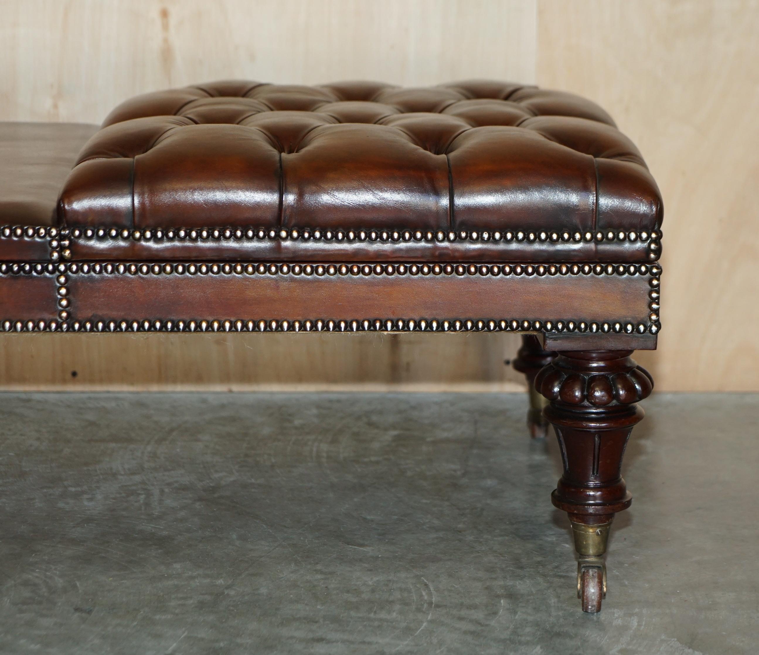 Hand-Crafted RESTORED WILLIAM IV CIRCA 1830 CHESTERFiELD BROWN LEATHER OTTOMAN FOOTSTOOL
