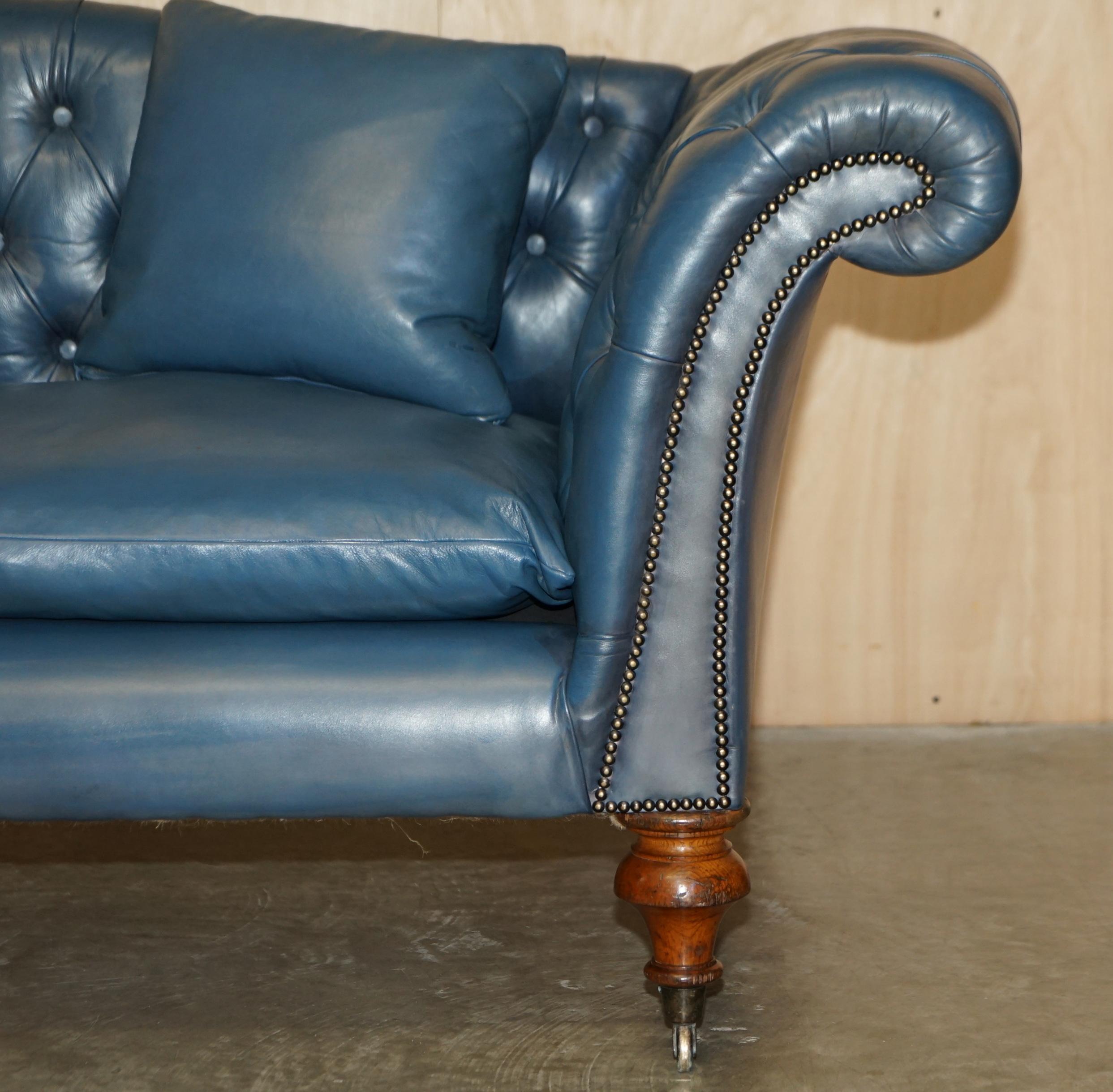 Leather RESTORED WILLIAM IV CIRCA 1830 CHESTERFiELD REGENCY BLUE LEATHER HUMP BACK SOFA For Sale