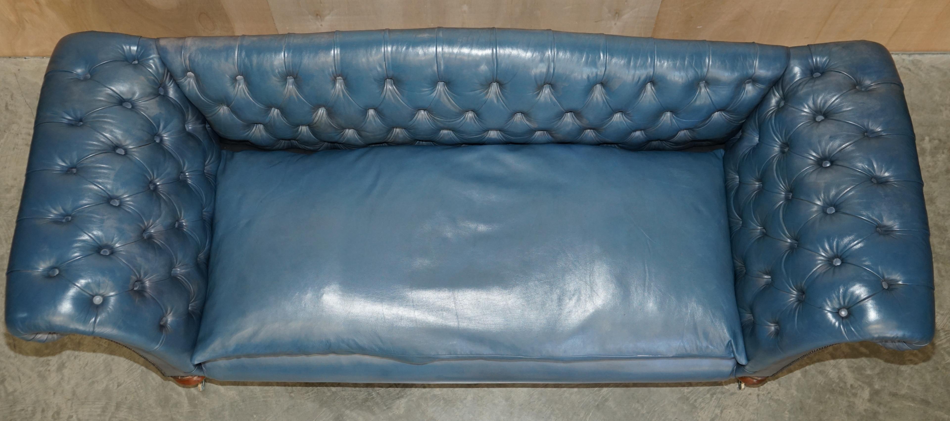 RESTORED WILLIAM IV CIRCA 1830 CHESTERFiELD REGENCY BLUE LEATHER HUMP BACK SOFA For Sale 9