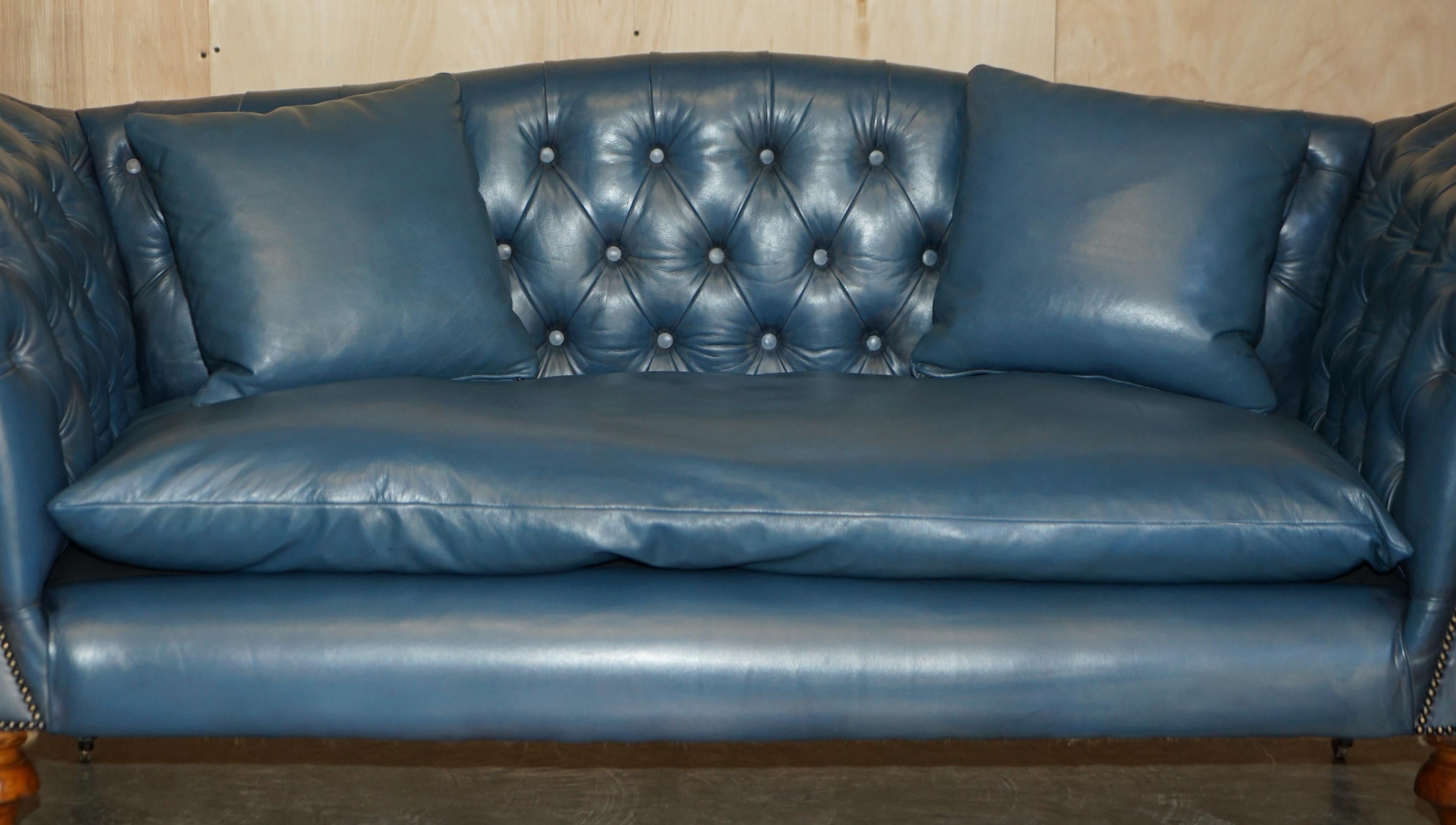 Hand-Crafted RESTORED WILLIAM IV CIRCA 1830 CHESTERFiELD REGENCY BLUE LEATHER HUMP BACK SOFA For Sale