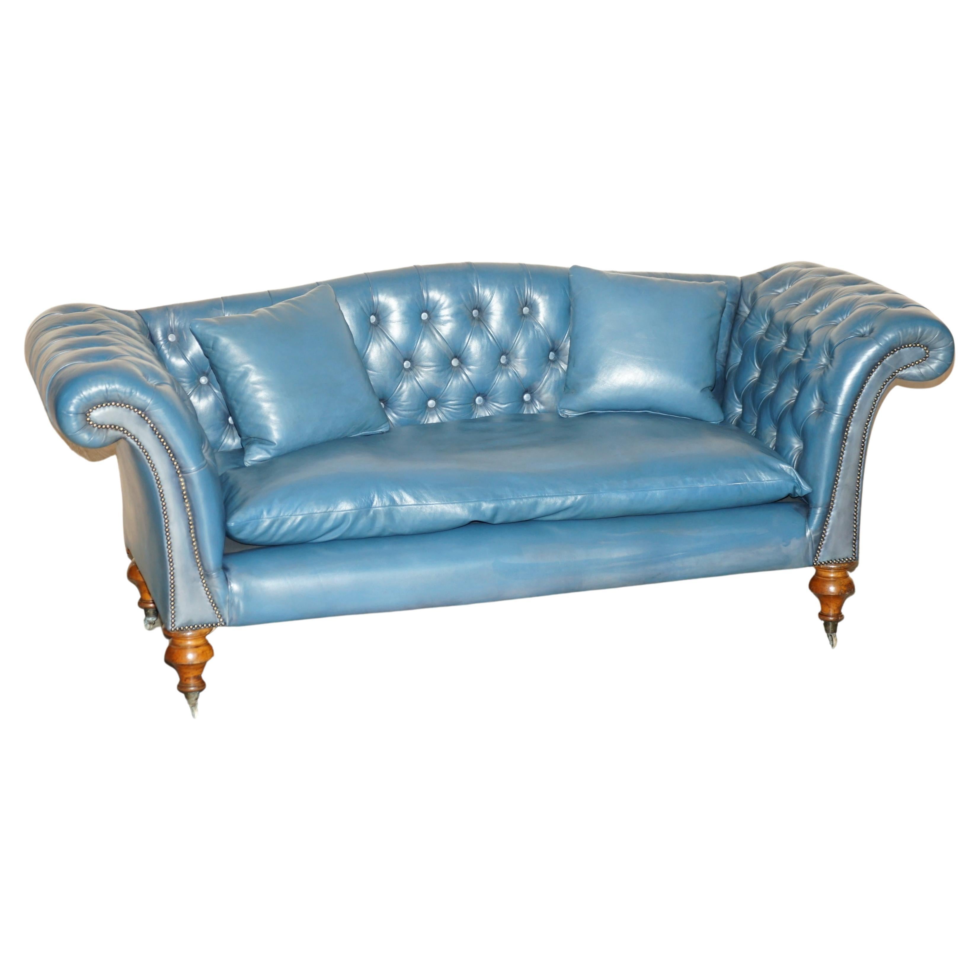 RESTORED WILLIAM IV CIRCA 1830 CHESTERFiELD REGENCY BLUE LEATHER HUMP BACK SOFA For Sale