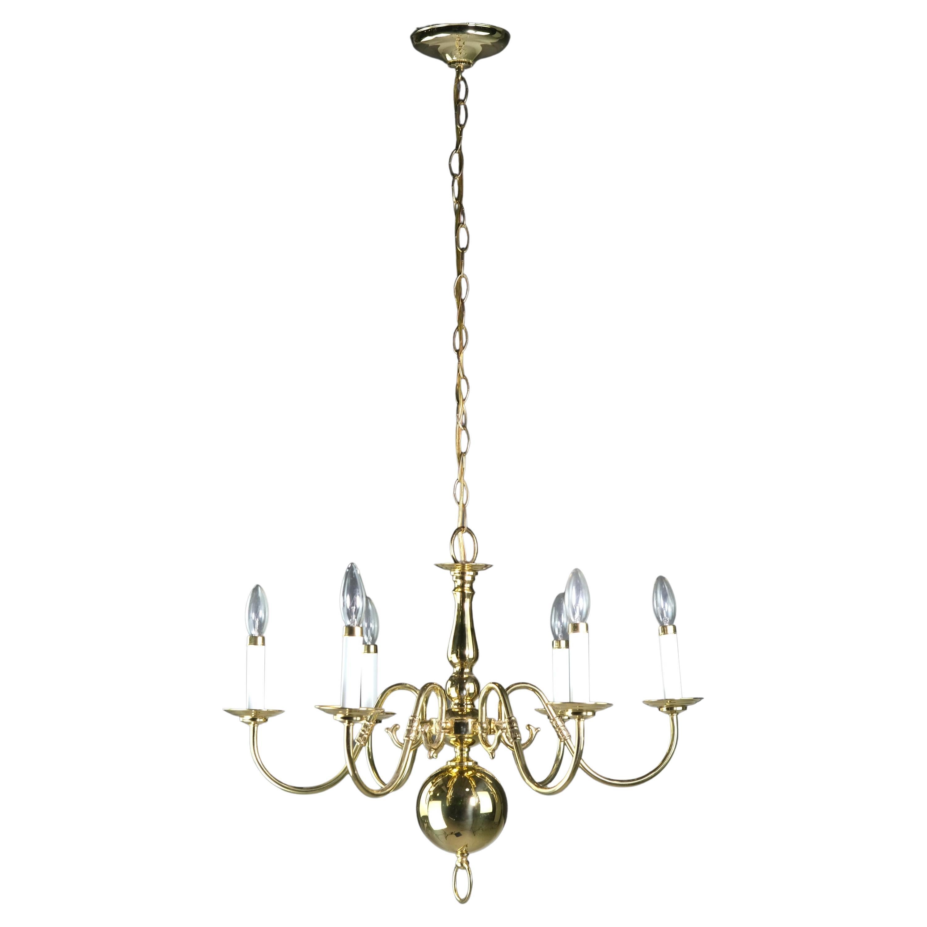 Restored Williamsburg Style Polished Brass Chandelier 6 Arms