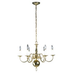 Used Restored Williamsburg Style Polished Brass Chandelier 6 Arms