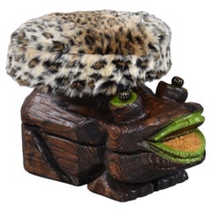 Restaurierte Witco Tiki geschnitzt Holz Frosch Ottoman Toad Hocker
