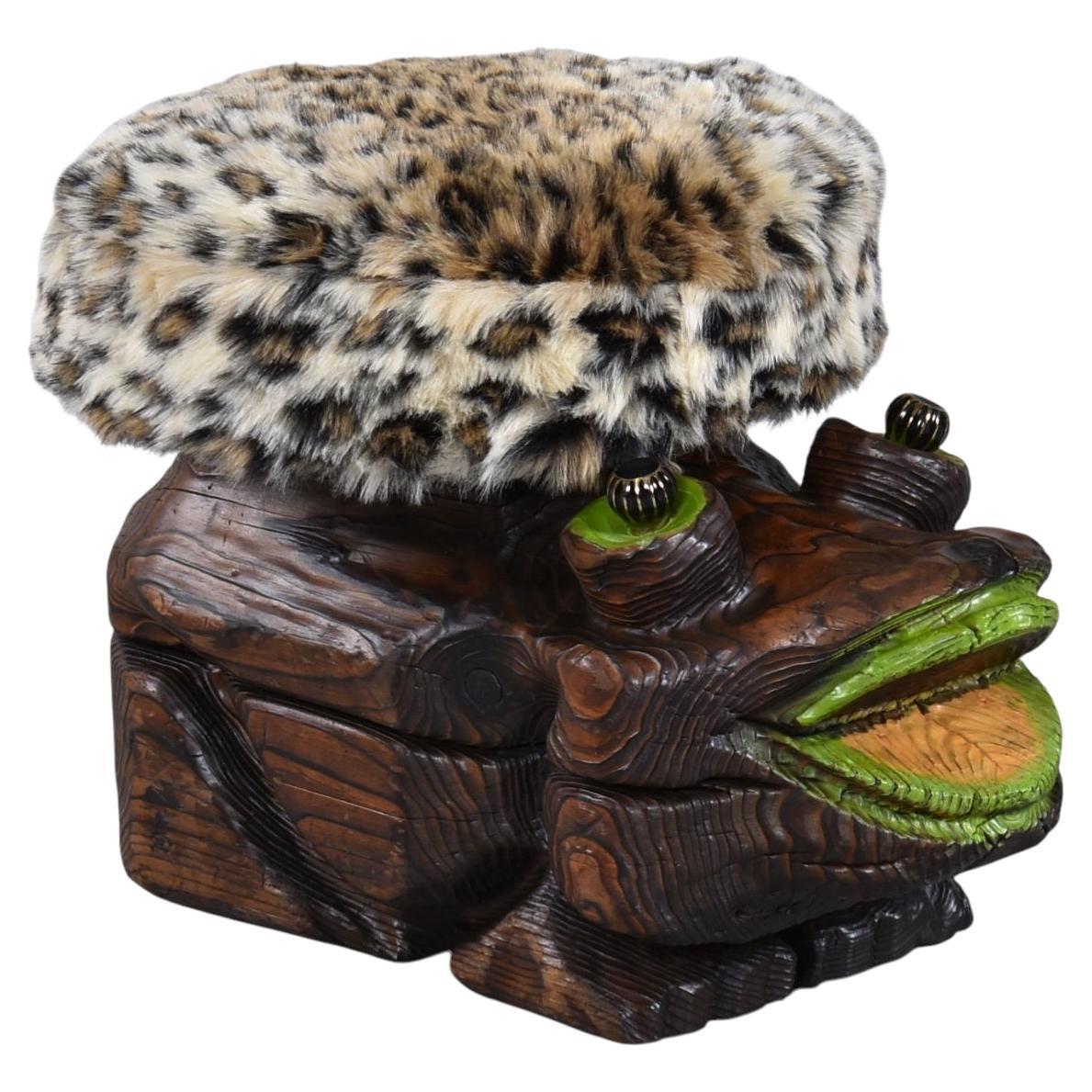 Restored Witco Tiki Carved Wood Frog Ottoman Toad Stool