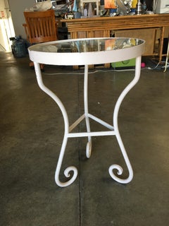 Restored Woodard Round Glass Top Scrolling Steel Outdoor Patio Side Table