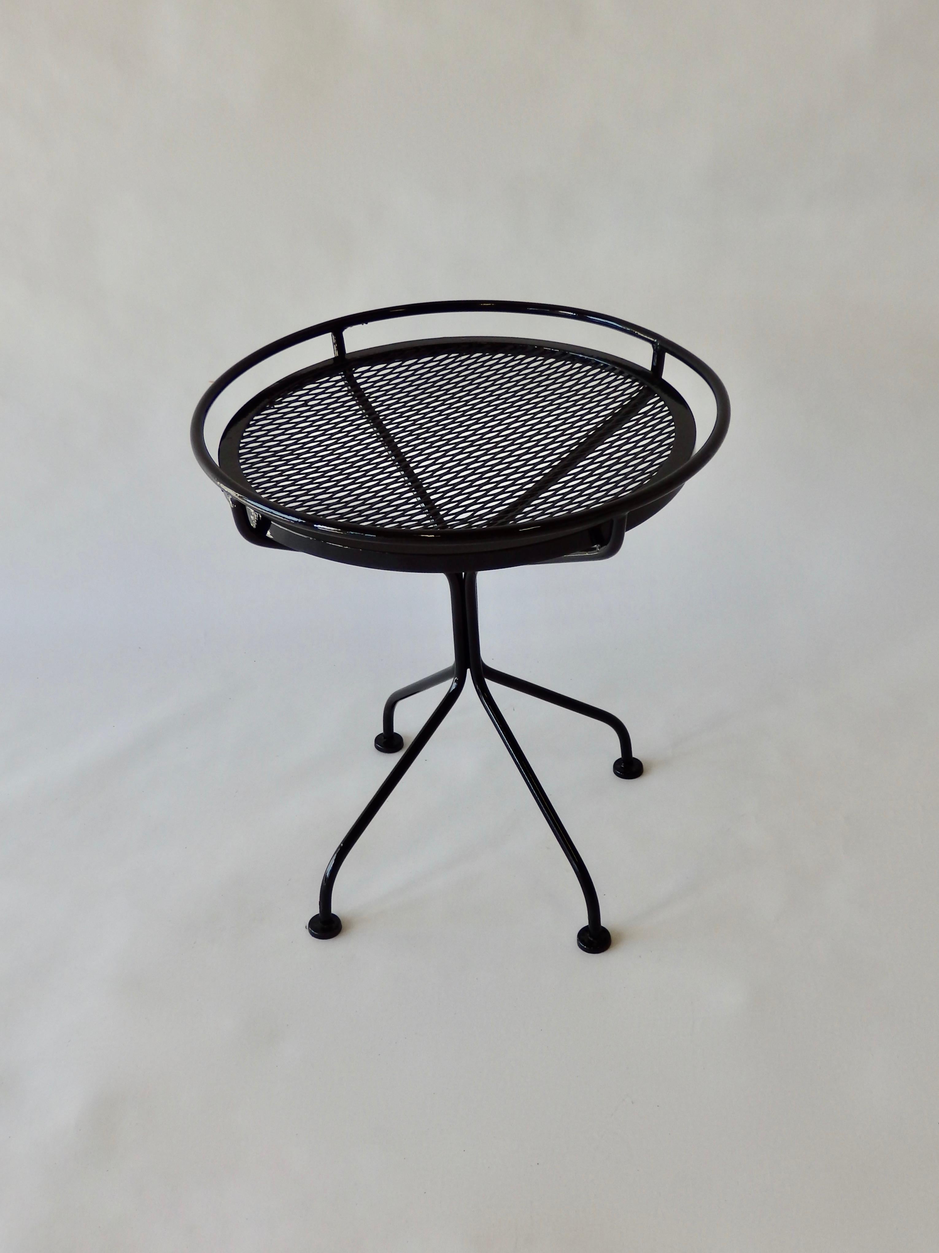 Mid-Century Modern Restored Woodard Wrought Iron and Steel Circular Mesh Patio Side Table