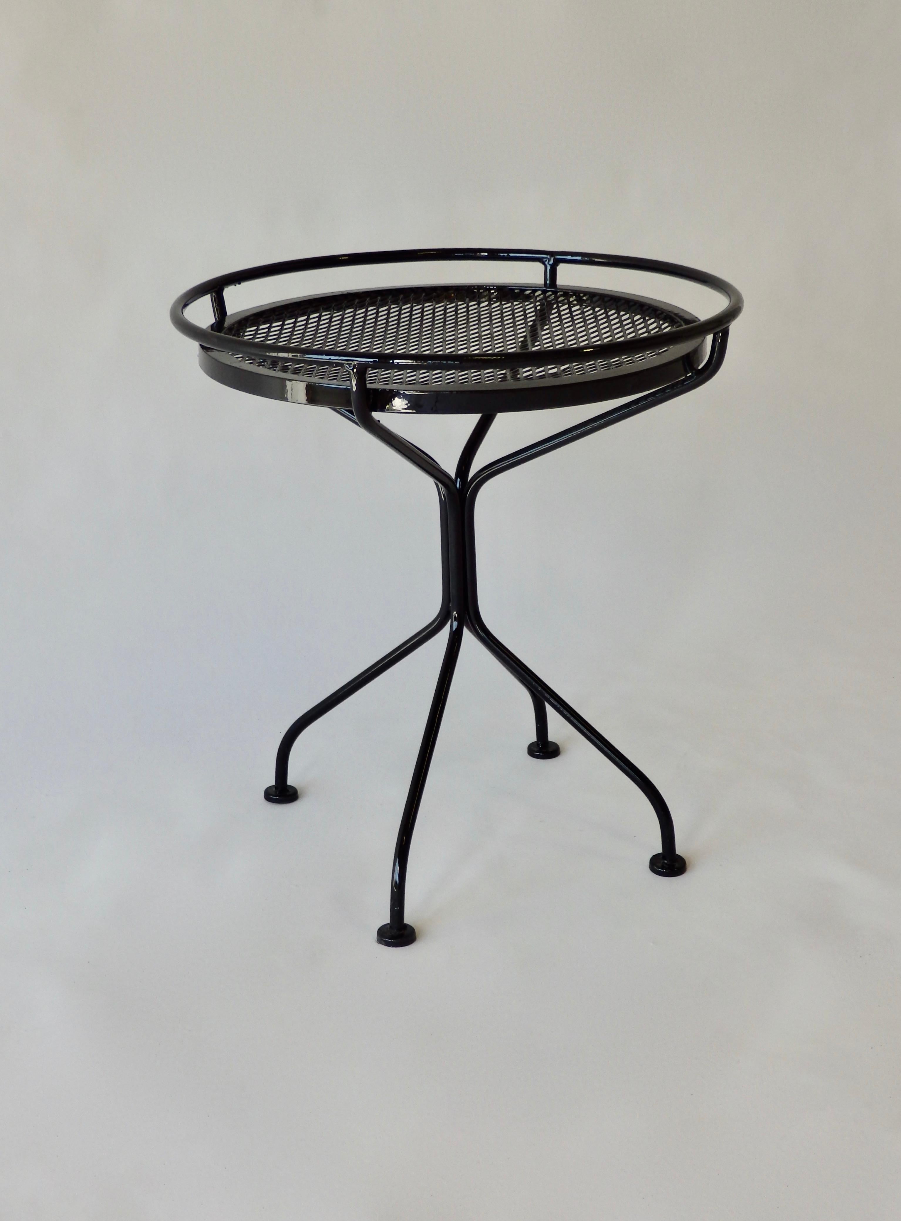 American Restored Woodard Wrought Iron and Steel Circular Mesh Patio Side Table