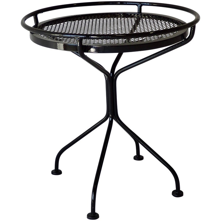 Steel Circular Mesh Patio Side Table, Black Wrought Iron Patio End Table