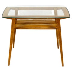 Retro Restored Wooden Coffee Table with Glass Top from Druzstvo, 1960s