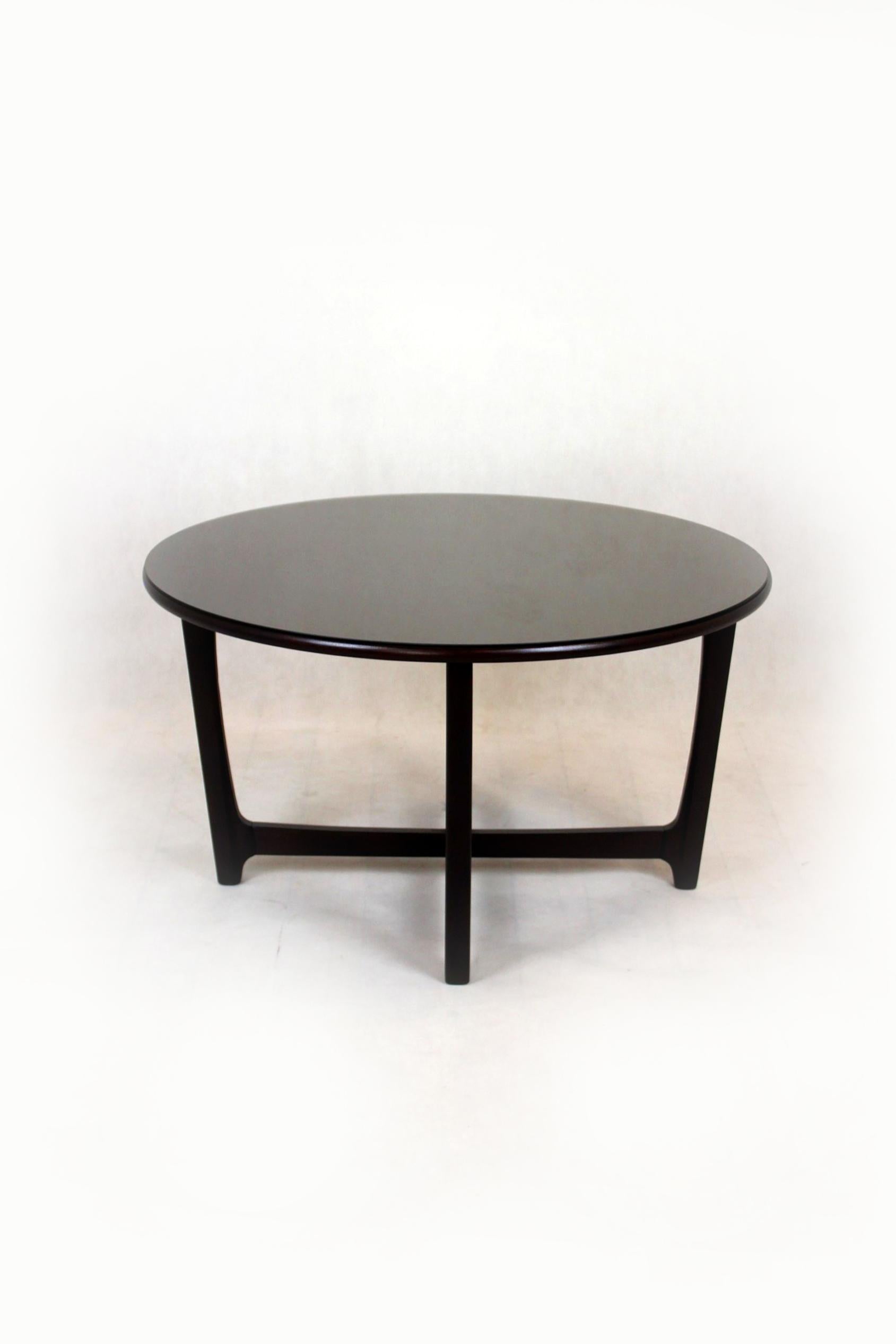 Restored Wooden Round Coffee Table, Czechoslovakia, 1970s For Sale 5