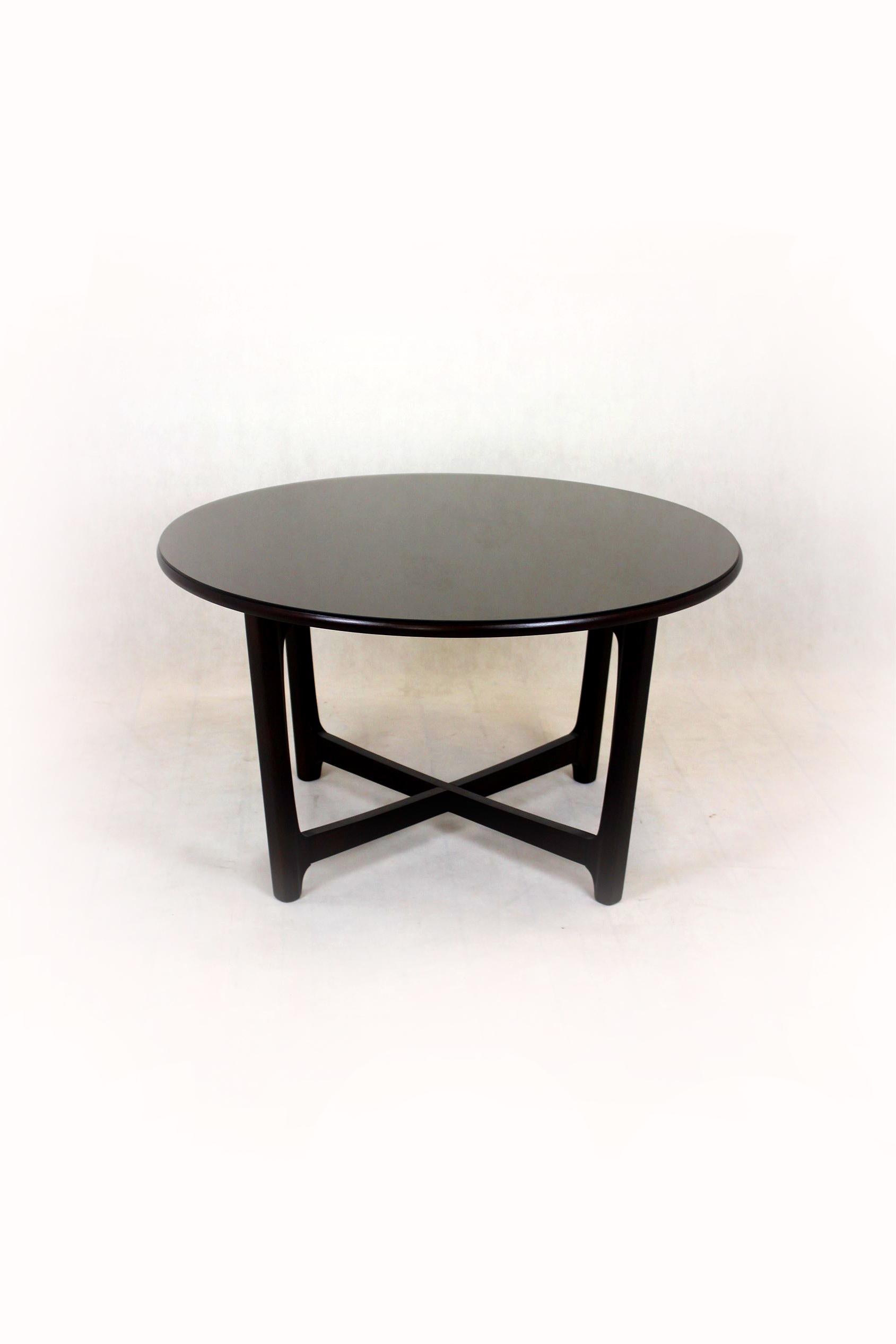 20th Century Restored Wooden Round Coffee Table, Czechoslovakia, 1970s For Sale
