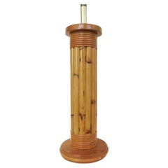 Used Restored Wrapped Rattan Pole Lamp with Mahogany Base
