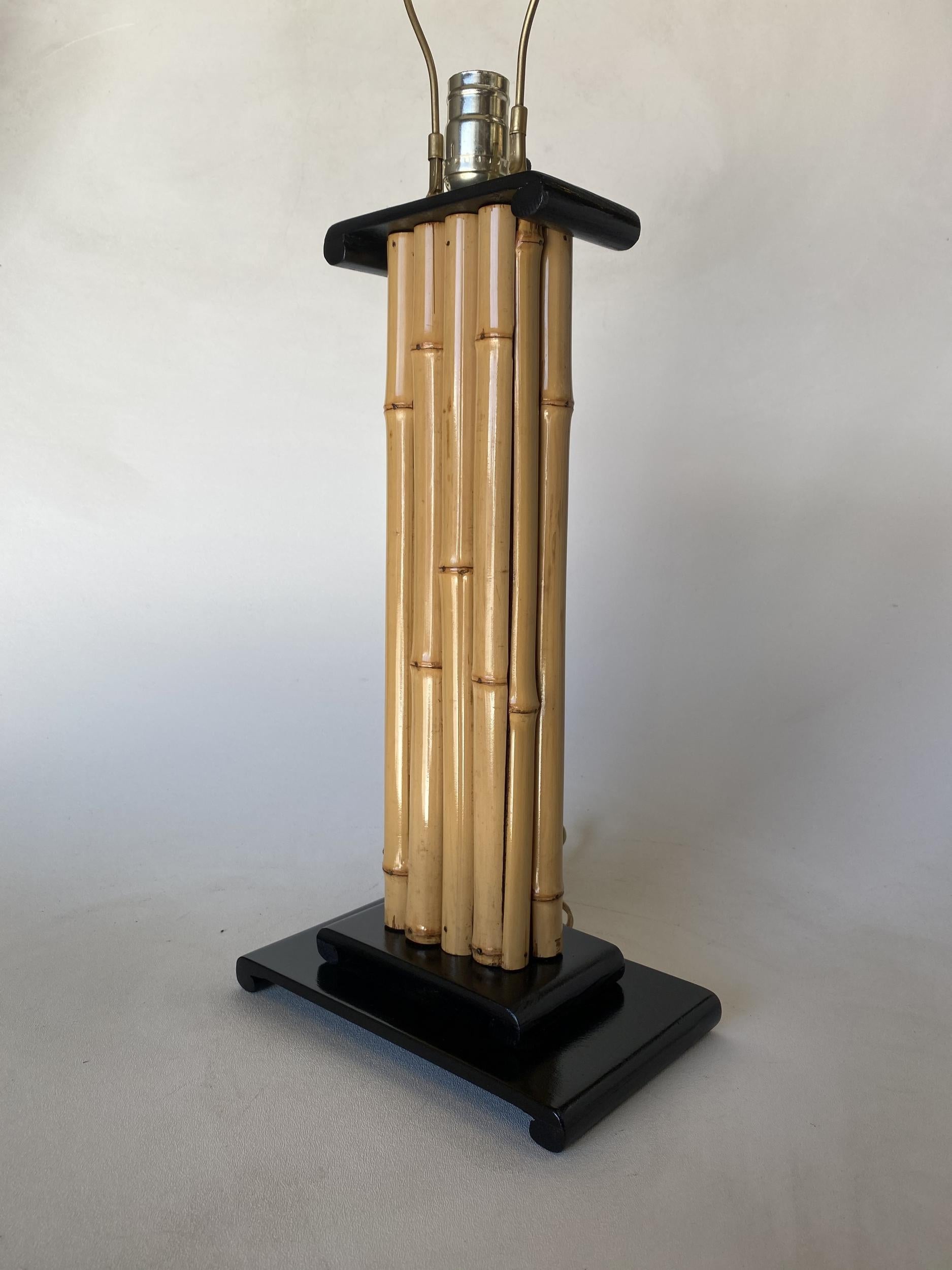 American Restored Wrapped Rattan Pole Lamp with Black Lacquer Demi Base