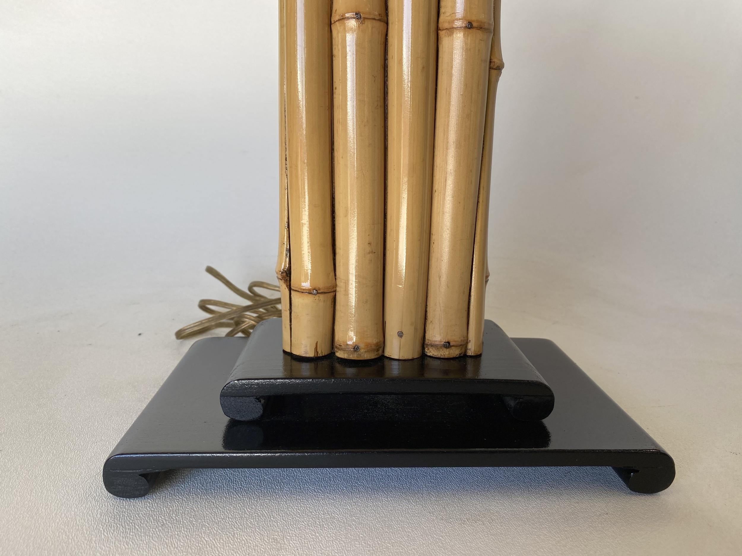 Restored Wrapped Rattan Pole Lamp with Black Lacquer Demi Base 1
