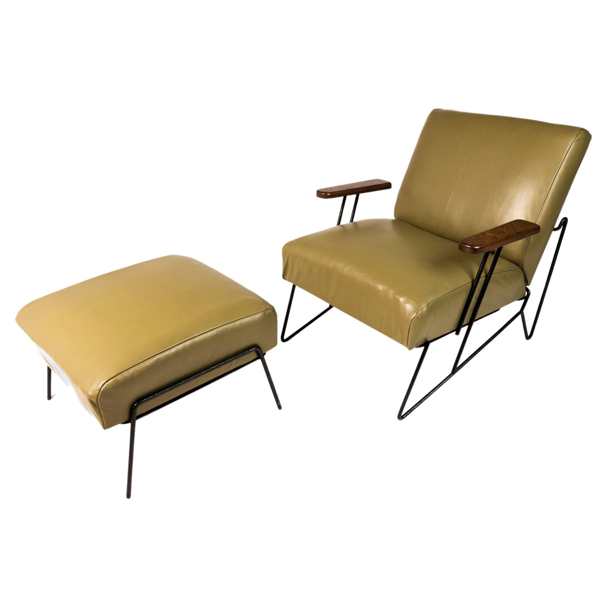 Chaise et pouf en fer forgé restaurés par Dan Johnson pour Pacific Iron, États-Unis en vente