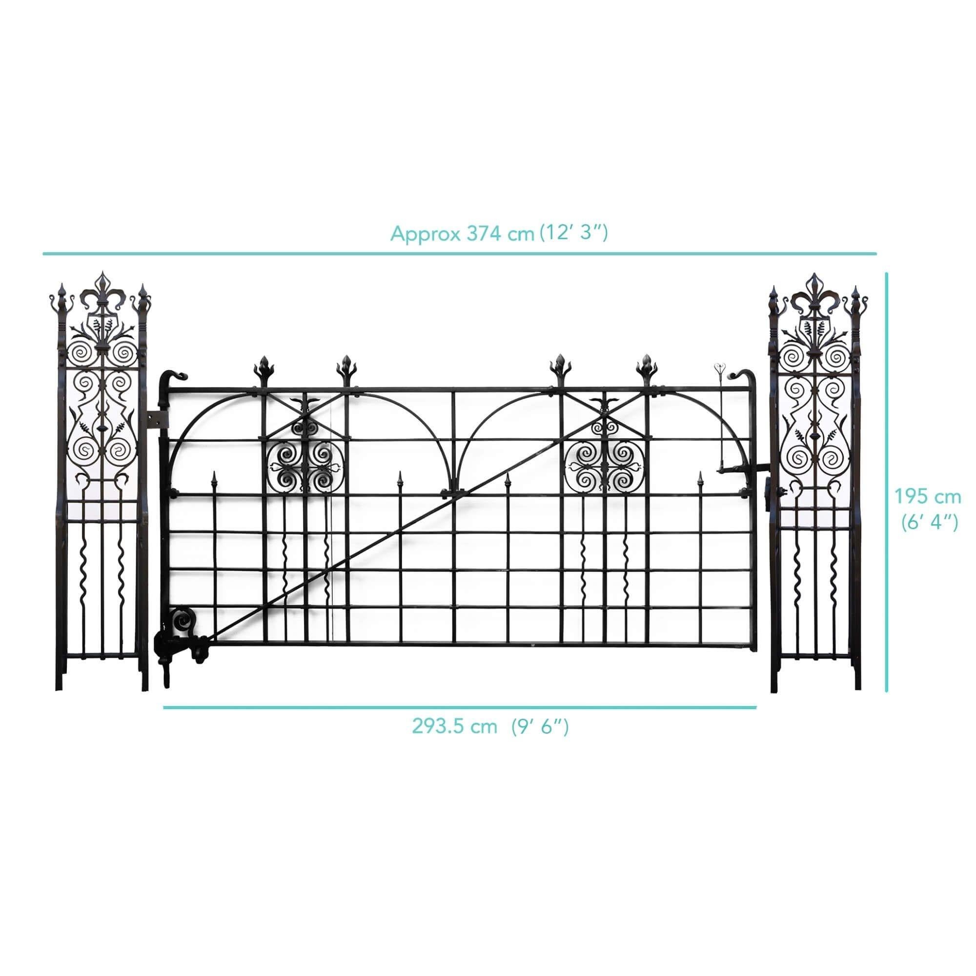 Restored Wrought Iron Driveway Gate & Posts 293.5 cm (9'6