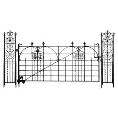 Antique Restored Wrought Iron Driveway Gate & Posts 293.5 cm (9'6")
