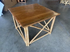 Restored "X" Base Pole Rattan Cocktail Coffee Table with Koa Wood Top