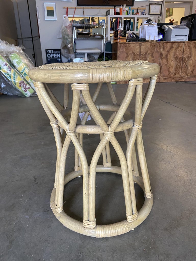 Restored "X" Rattan Vanity Stool with Wicker Seat For Sale at 1stDibs