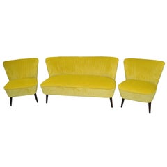 Restored Yellow Club Sofa, and chairs 1950s