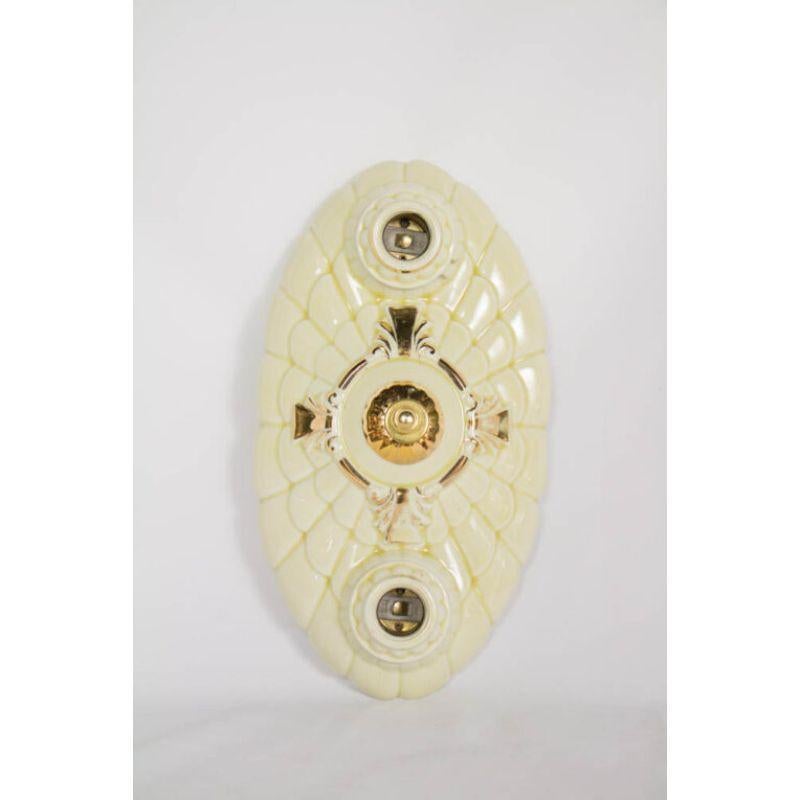 American Restored Yellow Porcelain Two Light Flush Mount Fixture – Two available For Sale