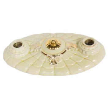 Restored Yellow Porcelain Two Light Flush Mount Fixture – Two available