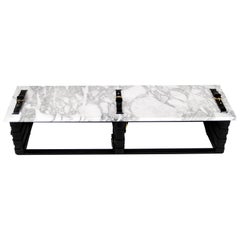 Restraint Bench in Steel, Statuary Marble with Black Leather Panels & Brass