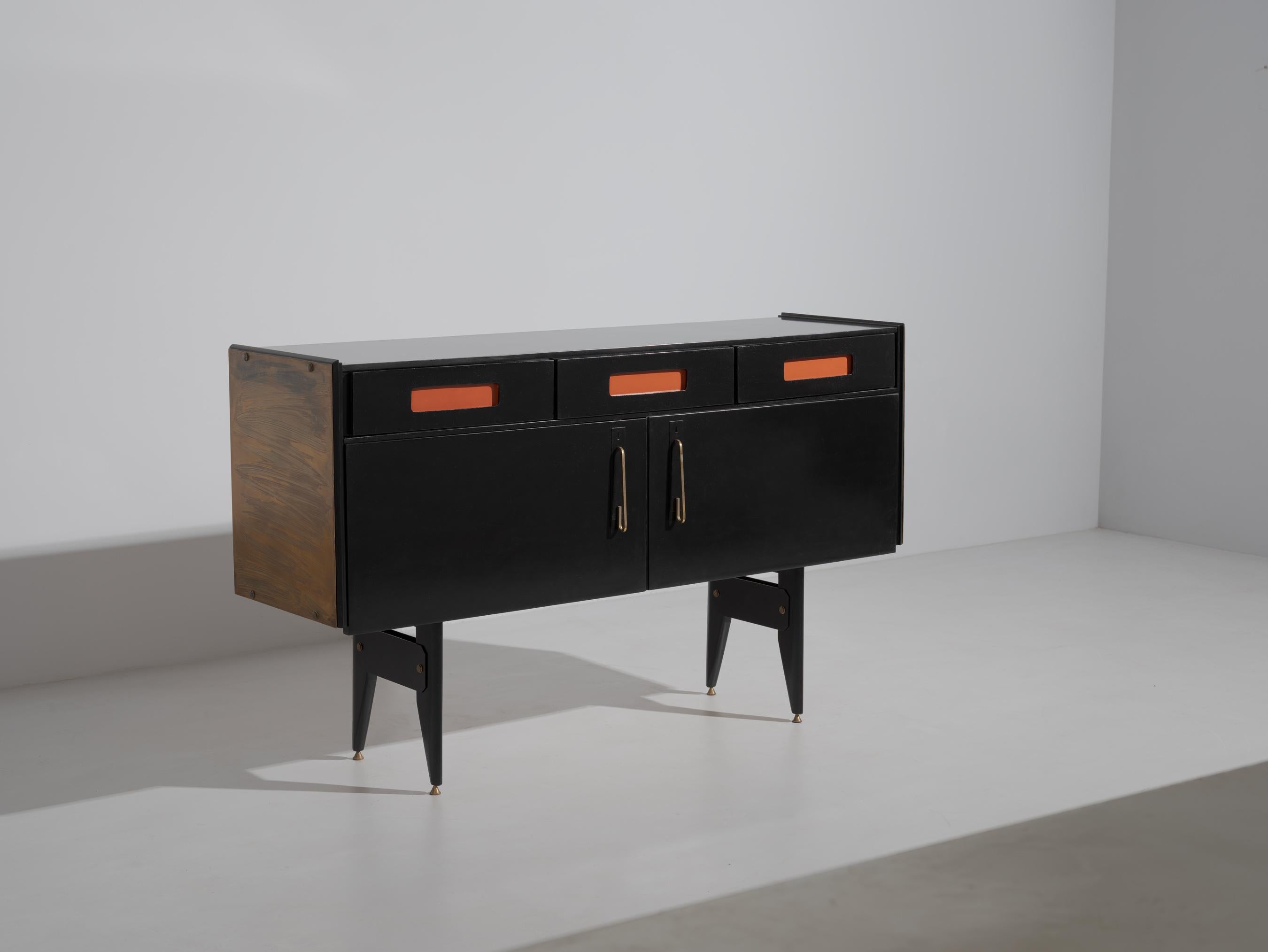 Mid-Century Modern Restyled and Restored Midcentury Sideboard with Modern Italian Design For Sale