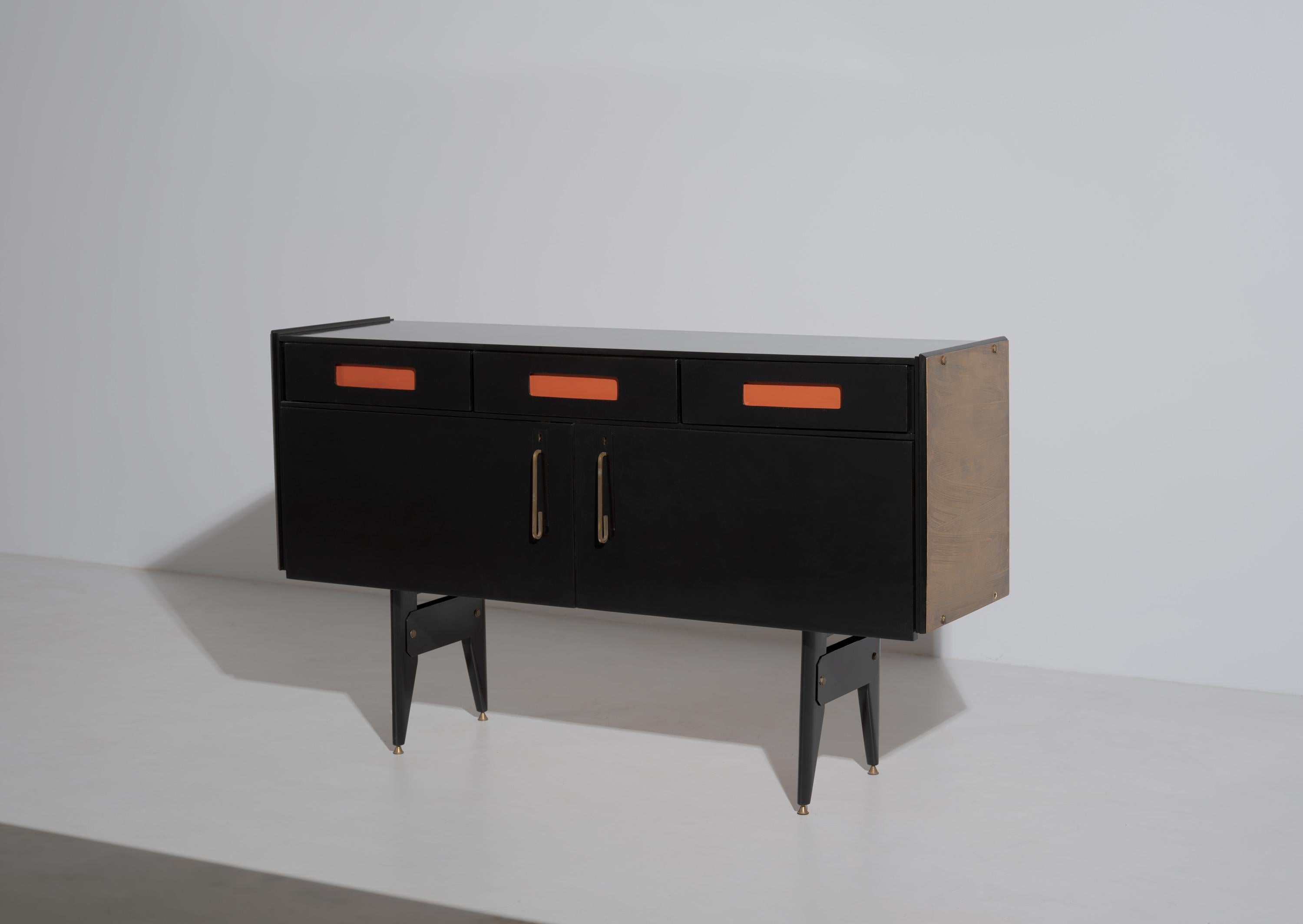 Brass Restyled and Restored Midcentury Sideboard with Modern Italian Design For Sale