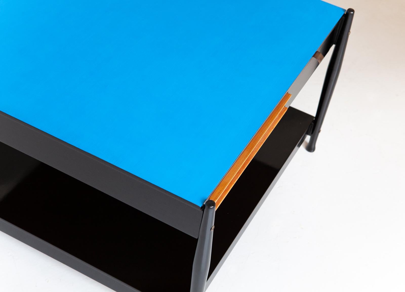 Mid-Century Modern Restyled Italian Black and Blue Coffee Table by Fratelli Reguitti, 1950s