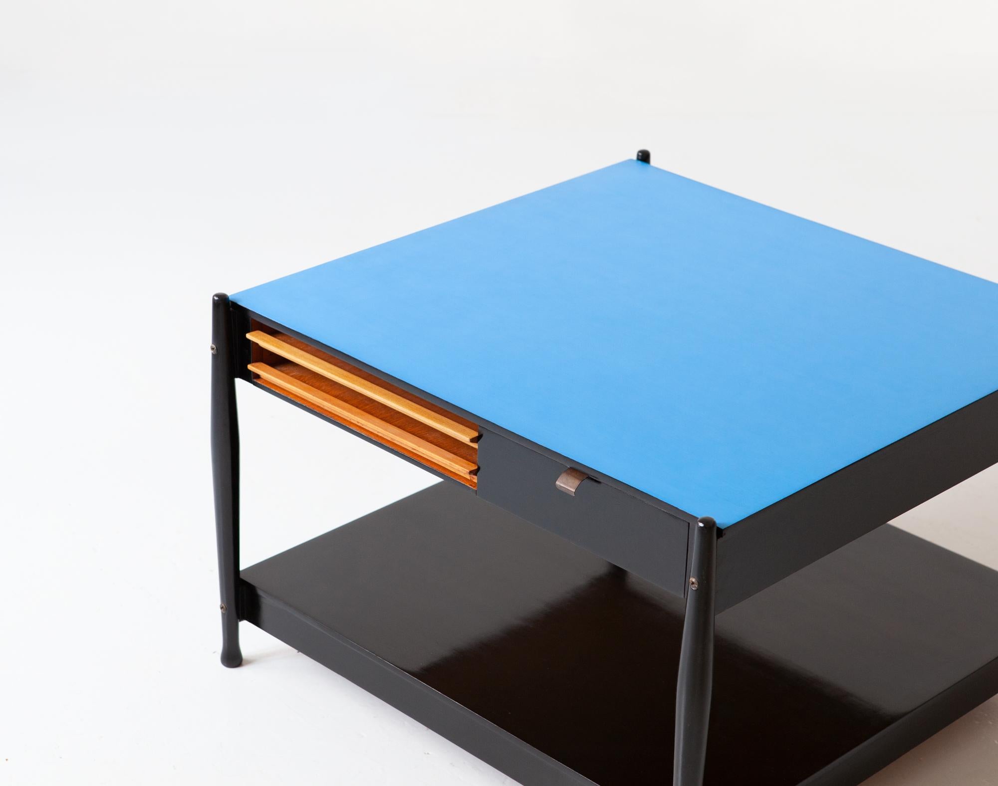 Mid-20th Century Restyled Italian Black and Blue Coffee Table by Fratelli Reguitti, 1950s