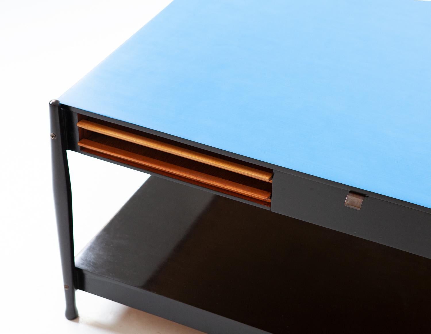 Brass Restyled Italian Black and Blue Coffee Table by Fratelli Reguitti, 1950s