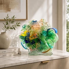 „Clearing“, Vintage-Glasskulptur, wiederverwertetes viktorianisches Glas, 15 x 15 x 5 Zoll.