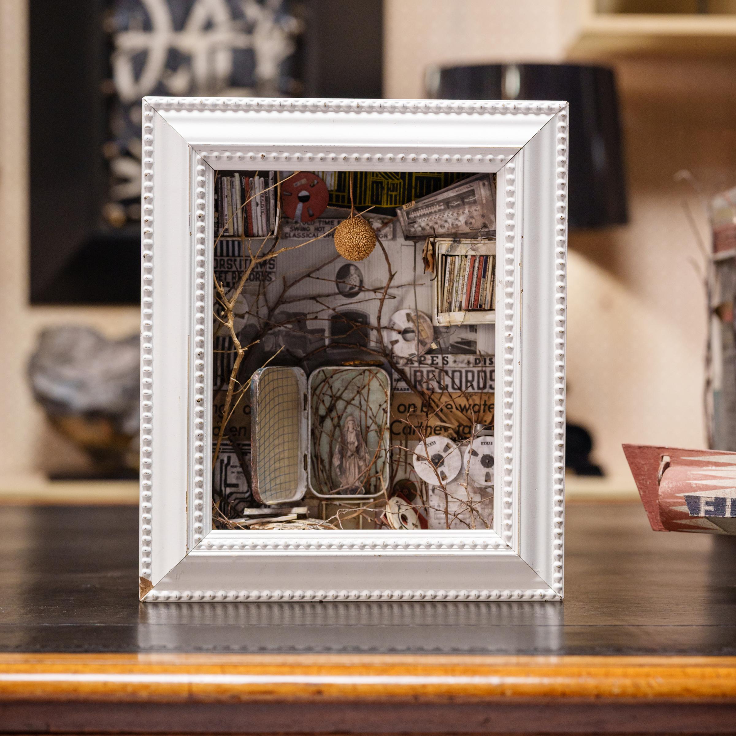The intricate retablos of contemporary artist Patrick Fitzgerald are his means of paying homage to the musicians that inspired him throughout his life. Derived from Mexican votive painting, his retablos are an offering to the revered people and