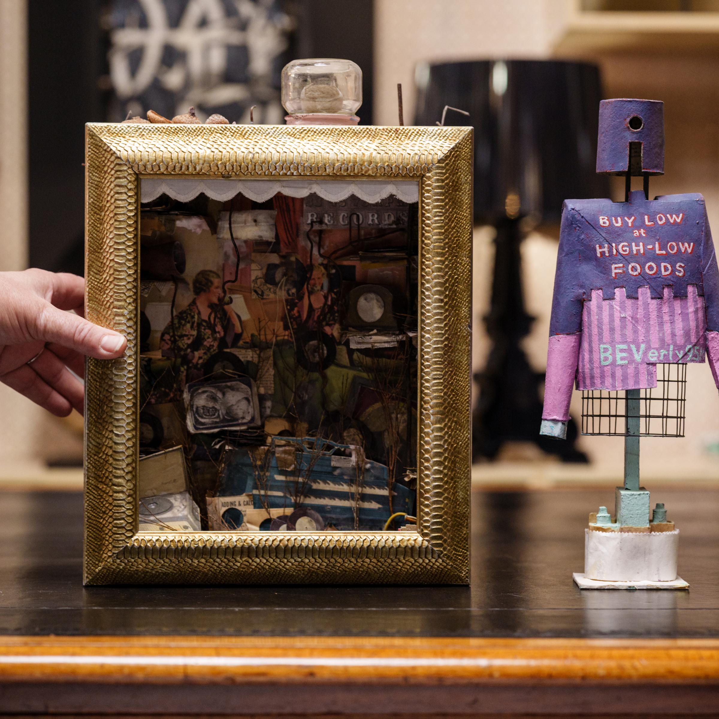 The intricate retablos of contemporary artist Patrick Fitzgerald are his means of paying homage to the musicians that inspired him throughout his life. Derived from Mexican votive painting, his retablos are an offering to the revered people and
