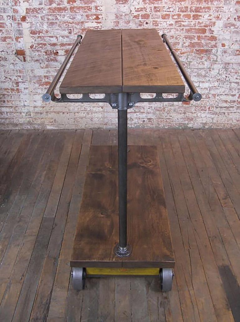 Retail Garment Hanging Rolling Rack / Cart on Castors, Cast Iron and Wood For Sale 6
