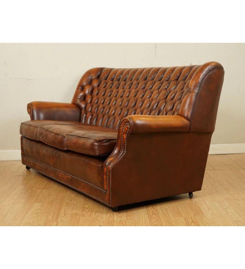20th Century Retailed by Harrods Pegasus Chesterfield Monk Buttoned Three Seater Sofa For Sale