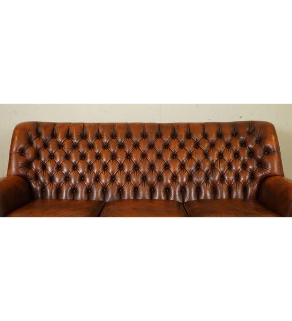 British Retailed by Harrods Pegasus Chesterfield Monk Buttoned Three Seater Sofa For Sale