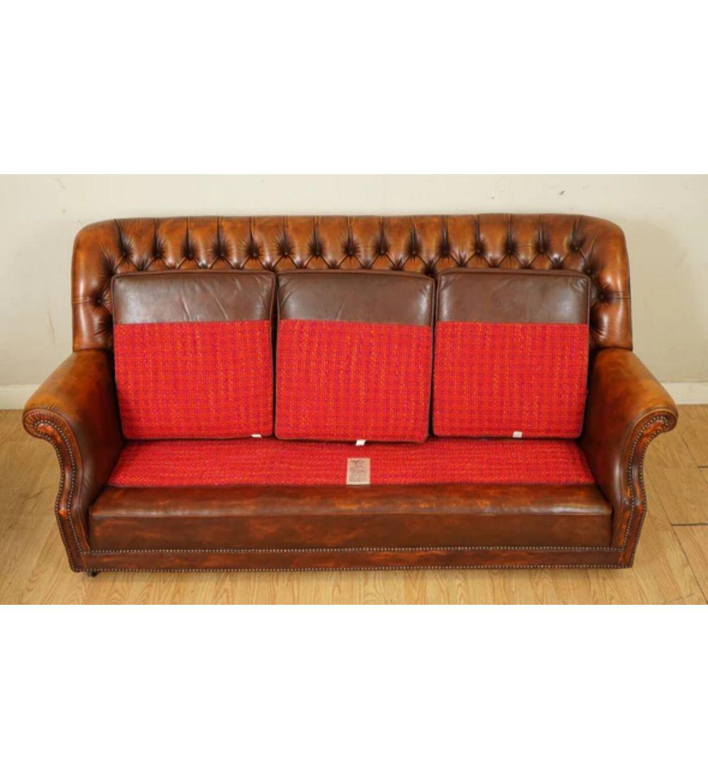 Hand-Crafted Retailed by Harrods Pegasus Chesterfield Monk Buttoned Three Seater Sofa For Sale